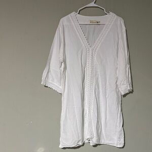 Seaspice Resort wear White tunic/mini dress XL 100% Peruvian cotton NWOT
